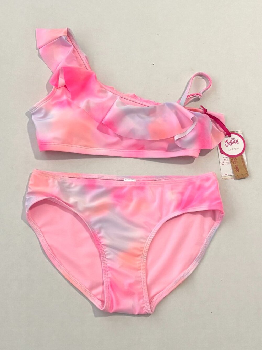 NWT Justice Girls 2-Piece Tie-Dye Ruffle Shoulder Swimsuit
